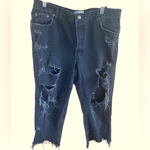 Free People Maggie Distressed Wide Leg Cropped Jeans Black Size 33 - Picture 3 of 7